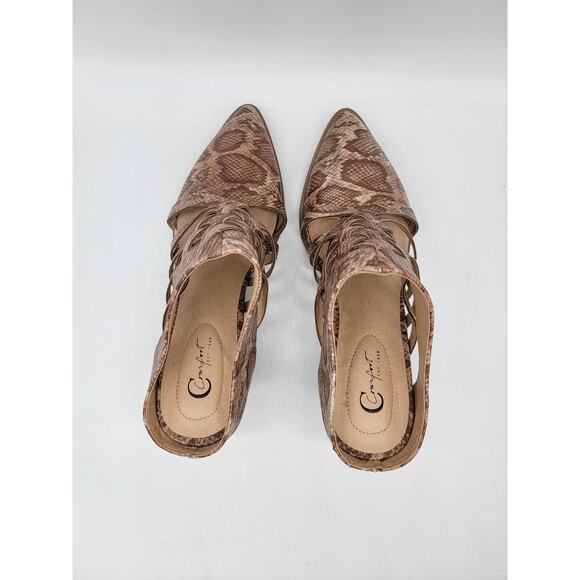 Comfort NWOT Snakeskin Print Cuban Heel Woven Pointed Toe Booties Brown Size 8 - Picture 3 of 9